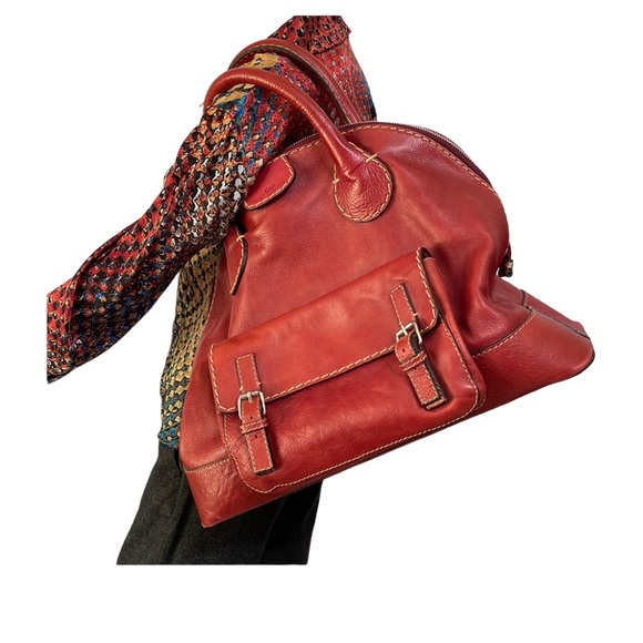 Reduced—CHLOE vintage Edith Dome Bowler red calfskin leather satchel tote, VGC - Picture 2 of 16
